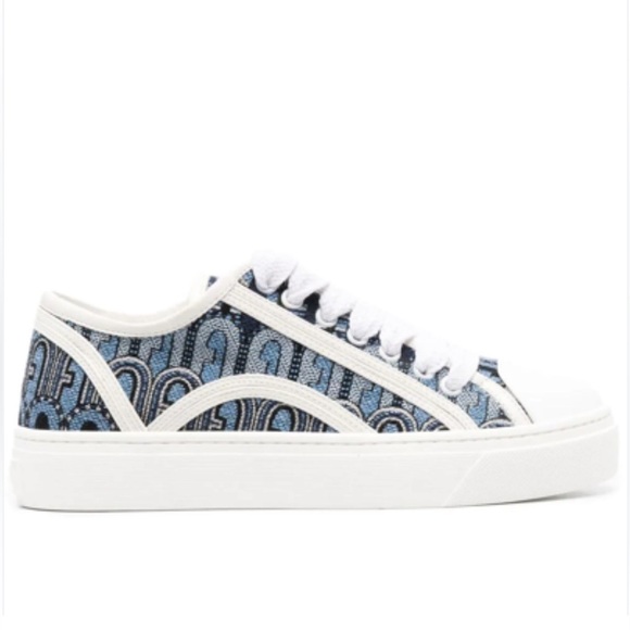 Furla Binding Lace-Up Leather Sneakers in Blue - Picture 1 of 9